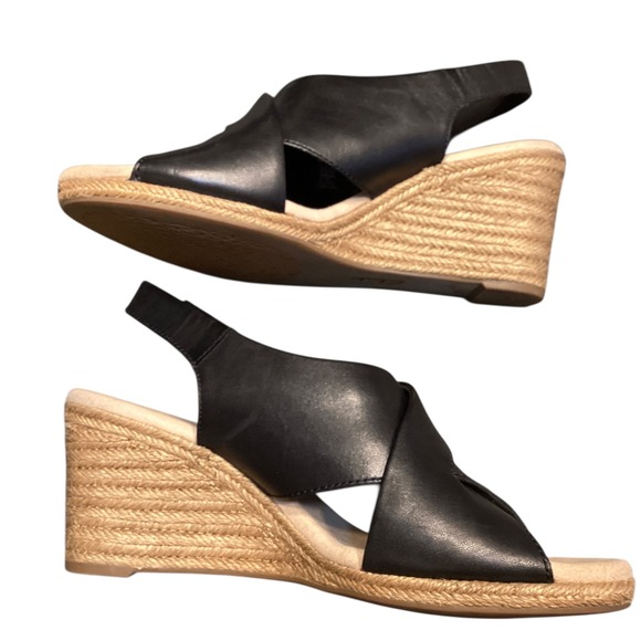 Clarks Collection Lafley Alaina Black Leather Espadrille Wedge Sandals 7.5M EUC - Picture 6 of 9